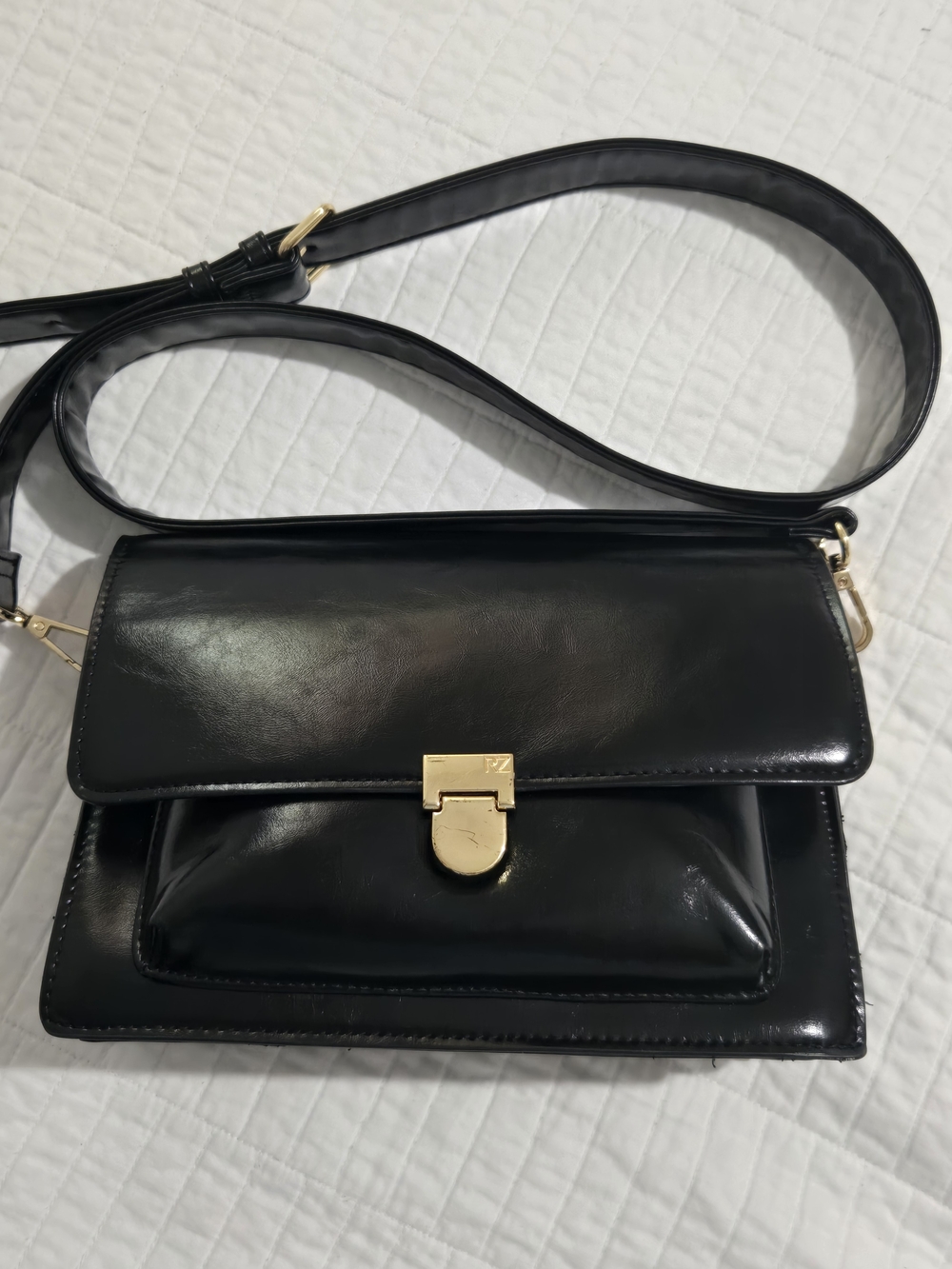Rachel Zoe Black Leather Crossbody with Gold-Tone Clasp